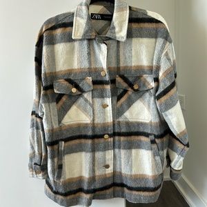 Zara Flannel Plaid Shirt Jacket, Size L